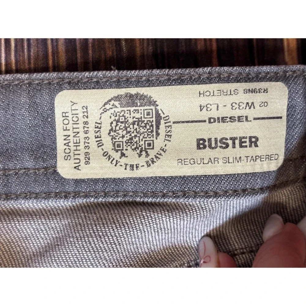 Diesel Buster Jeans Mens 33X34 Gray Stretch Slim Tapered Denim Italian Designer